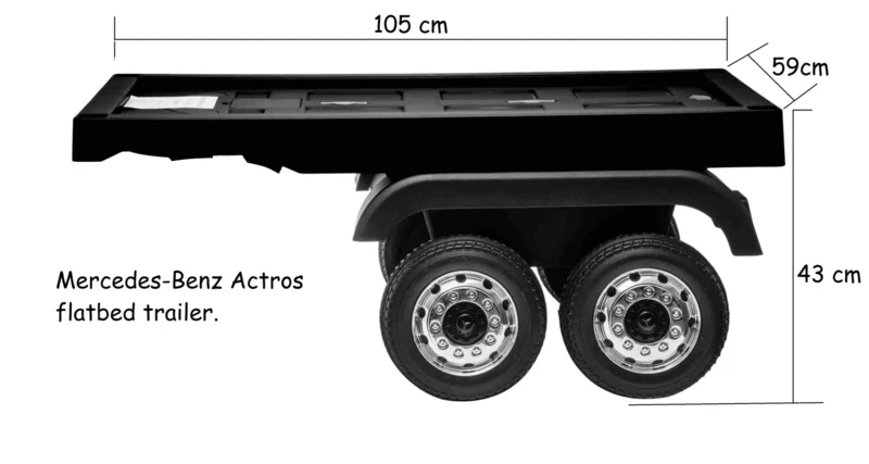 REMOLQUE PARA CAMIÓN ACTROS 4X4 DE 12V COLOR NEGRO, ruedas de plástico con banda de rodadura de goma - INDA106-ACTrailer